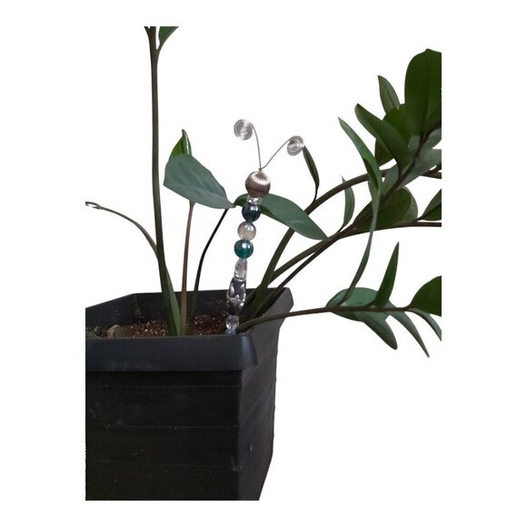 Handmade Glass & Metal Bead Caterpillar Plant Stake Decor - 11 Inches - Picture 2 of 3